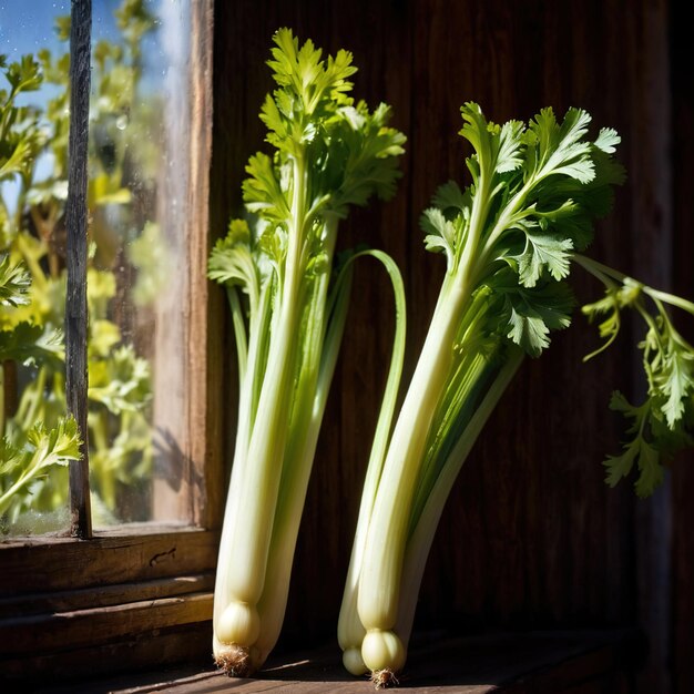 Photo celery fresh raw organic vegetable