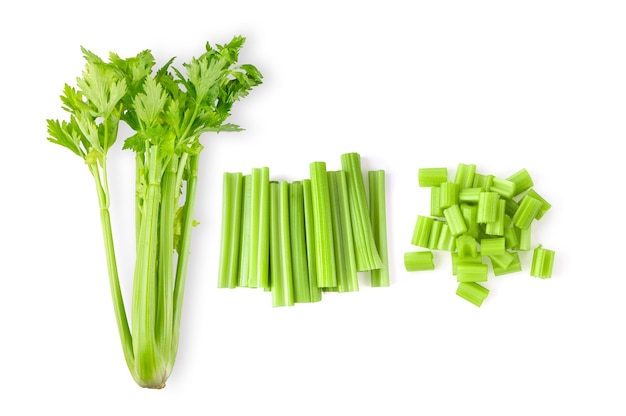 Celery isolated on white surface. top view