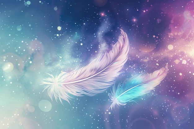 Celestial abstract background with feathers in the sky