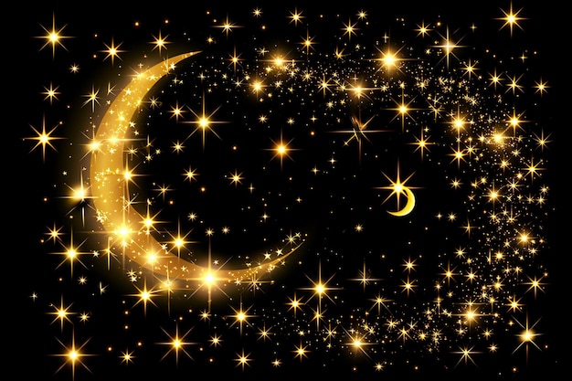 Photo celestial background with golden stars and moons