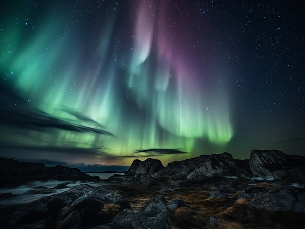 Celestial Ballet of Auroras and Stars