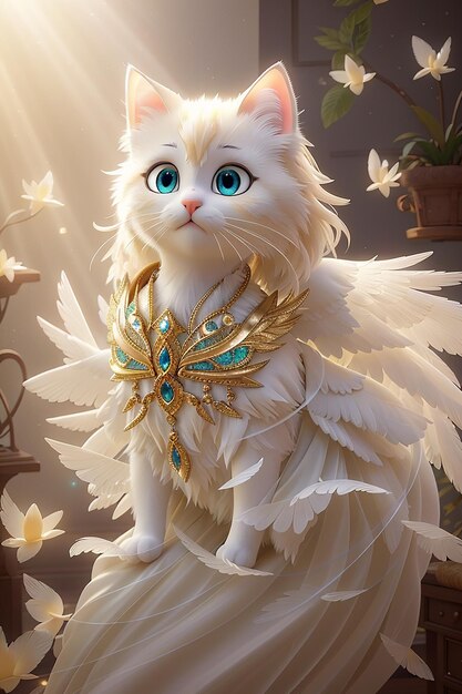 Celestial Beauty Angelic Siamese Kittens in Ethereal Painting Radiate Purity and Graceful Serenity