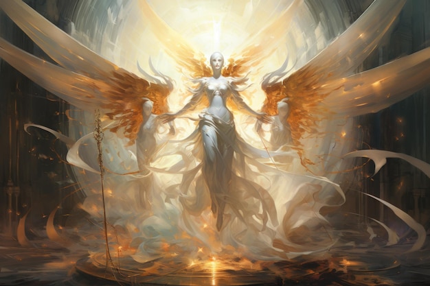 Celestial beings with wings of pure light and angelic voices Generative AI