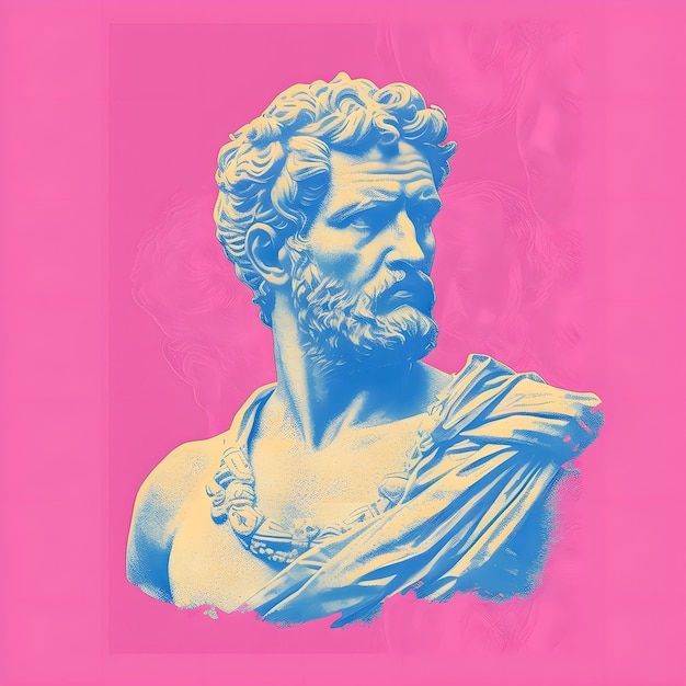 Celestial Celebrity Design Hellenistic Inspired Handsome Godlike Male Character in Risograph Print