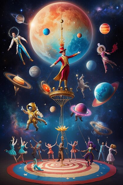 A celestial circus with performers from different galaxies showcasing their talents