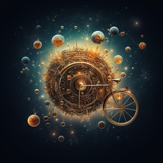 Celestial Cycles Bicycle with Wheels of Celestial Bodies