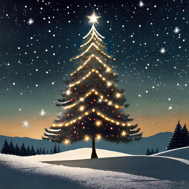 Фото Небесная элегантность ночная иллюстрация светящейся рождественской елки