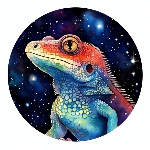 Celestial Gecko Scales Fantasy Sky Night gazing watercolor