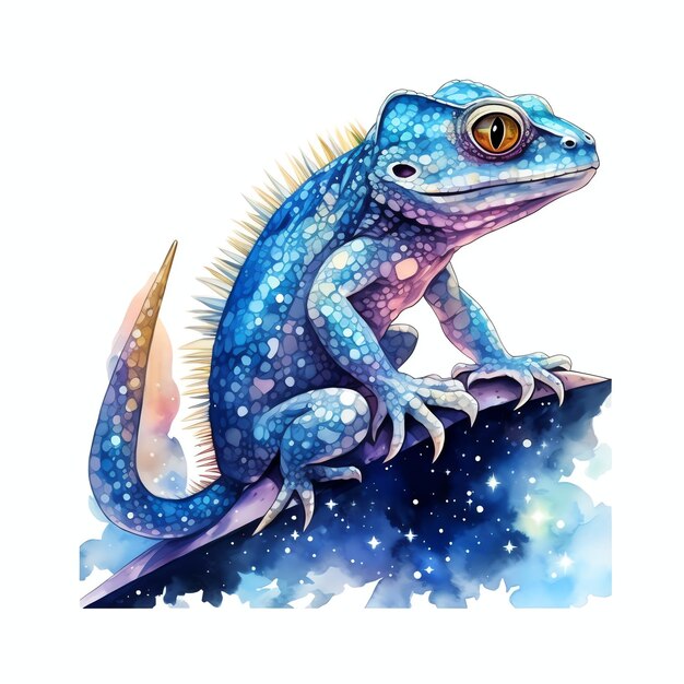 Celestial Gecko Scales Fantasy Sky Night gazing watercolor