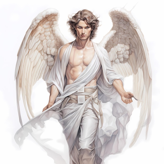 Photo celestial grace 2d watercolor drawing of an adult male angel created with colored pencils