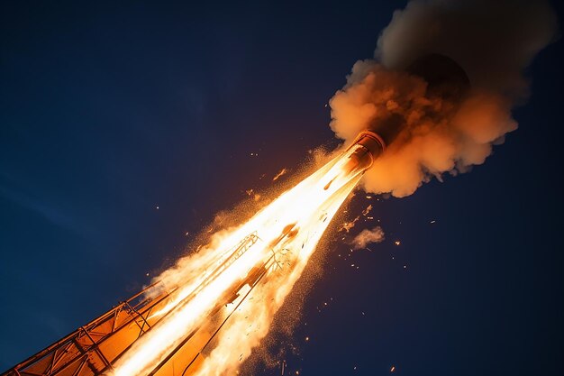 Celestial Ignition Rocket Launch met vlammen gevangen van beneden