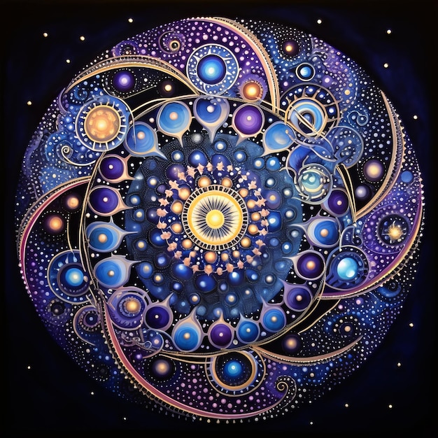 Photo celestial mandala in deep blue purple and silver