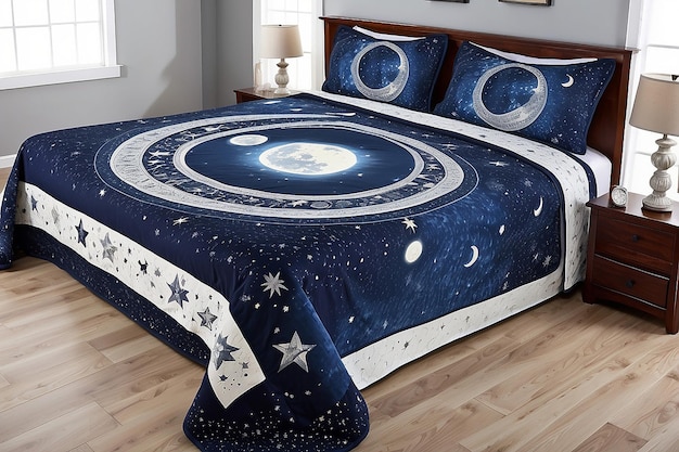 天の月と星のベッドスプレッド