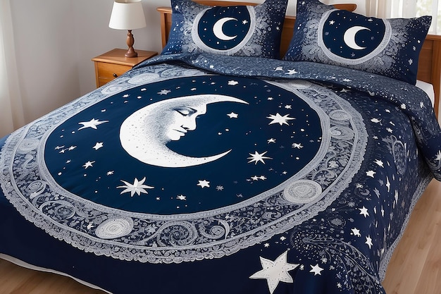 天の月と星のベッドスプレッド