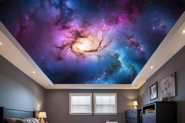 Foto il soffitto della camera da letto della nebulosa celeste