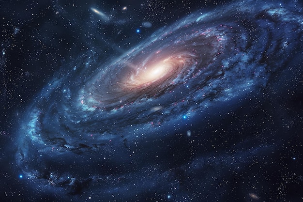 a celestial panorama showcasing a swirling galaxy and a distant planet in the vast expanse of space a celestial panorama with swirling galaxies and twinkling stars