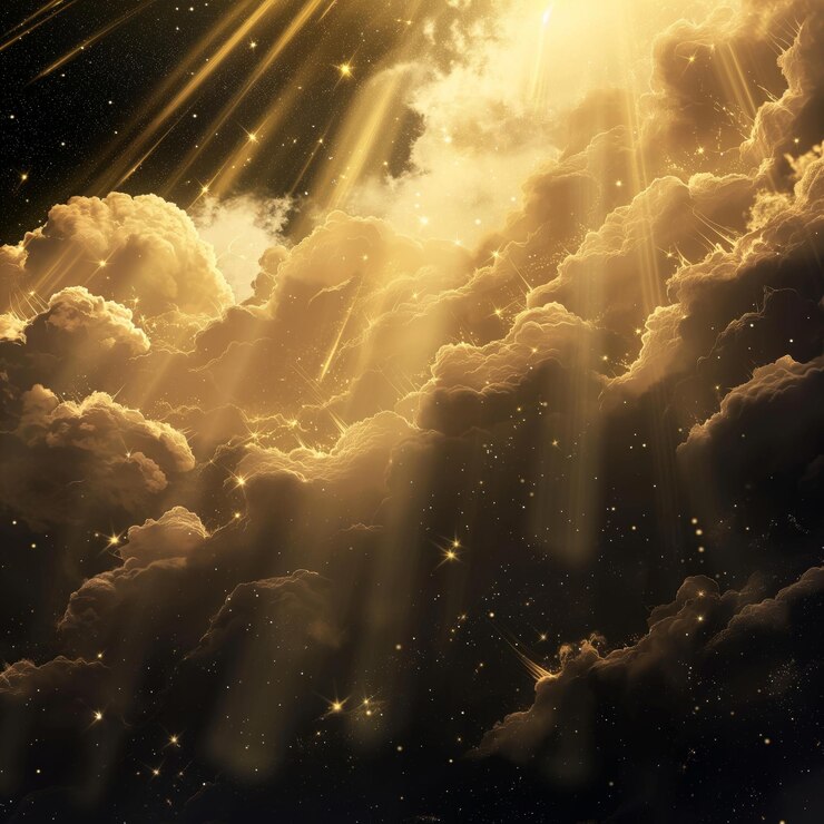 金色 の 線 と 雲 を 含む 天空 の 景色