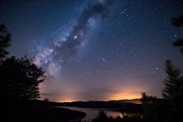 生成AIで作成した夜空に見える惑星や星々の天体シーン