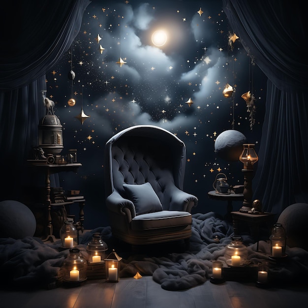 Celestial Sky Stars Moon Chair Galaxy Projector Mixer Astrol Creative Design Live Stream Background