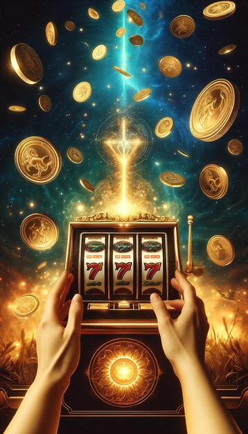 Celestial Slot Machine Golden Coins Cosmic Luck Magical Glow