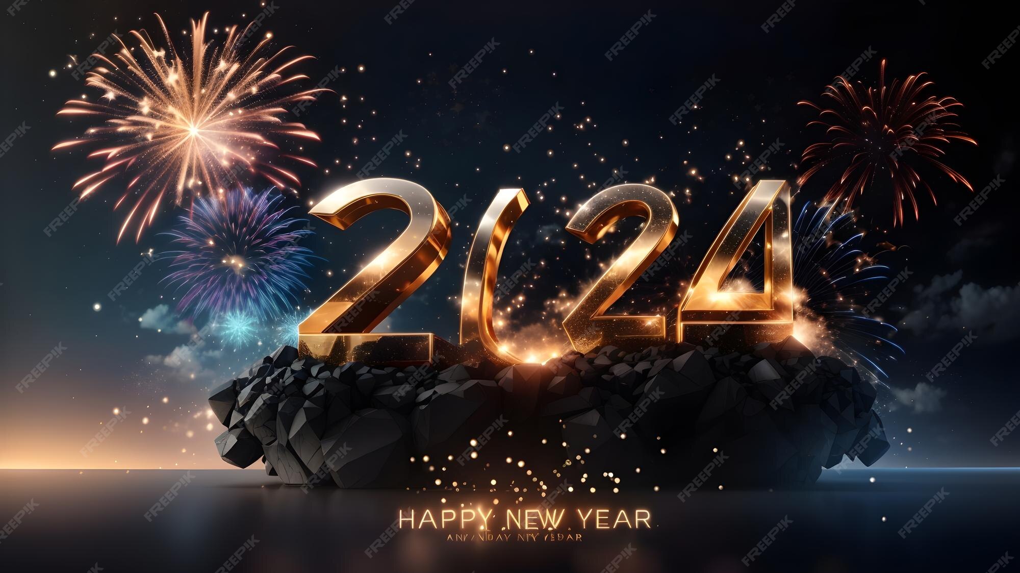 Premium AI Image  Celestial Spectacle Welcoming 2024 with Joyful Explosions ai generated image