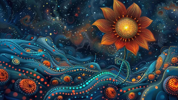 Celestial Sunflower Amidst Cosmic Waves