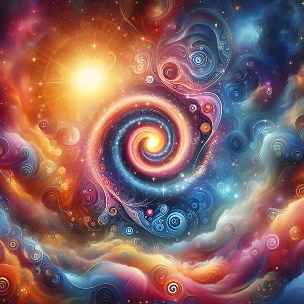 Celestial Swirl abstract colorful shapes swirling and converging in a cosmic Display