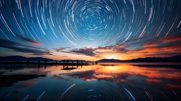 Celestial synchrony with sunset background a breathtaking astrophotography image