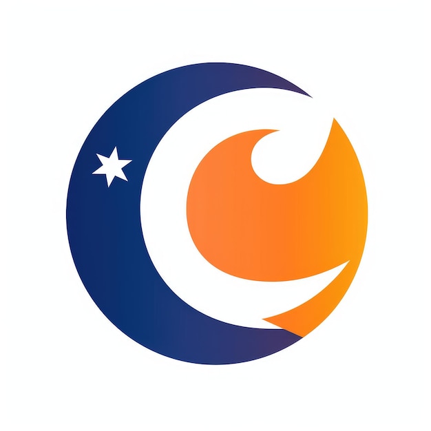 Celestial Wings A Simple Round Logo with a Letter C and S in Orange Moon and Stars in Navy Blue