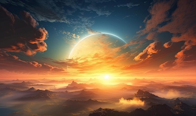 Celestial World concept Sunset sunrise with clouds generative AI