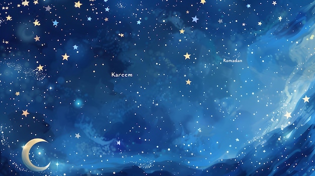 Celestialthemed Ramadan Kareem celebration background with enchanting cosmic elements