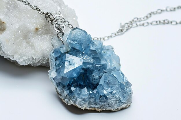 Celestite Necklace On White Background