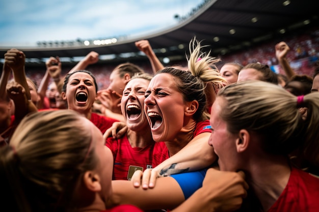 試合に勝った後のセリバルテ 女子サッカー選手