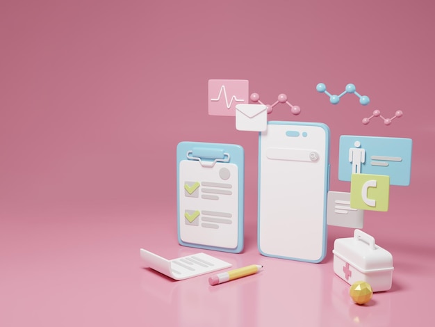 cell broadcast medical smartphone pink background 3d render