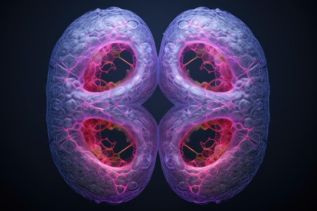 Photo cell division during mitosis under a microscope