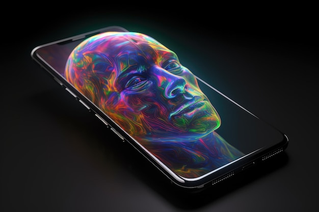 Cell phone of the future transparent invisible mobile Siri Alice hologram artificial intelligence smartphone Ai Metaverse and Blockchain Technology innovative future data network