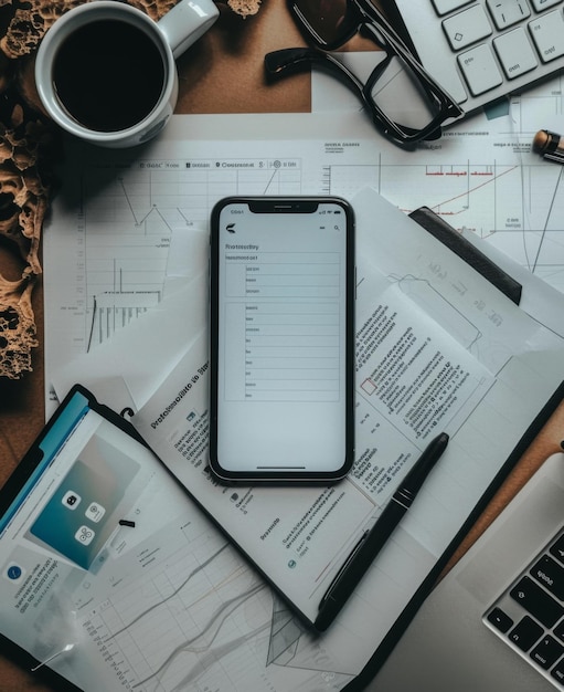 Cell phone and laptop on table