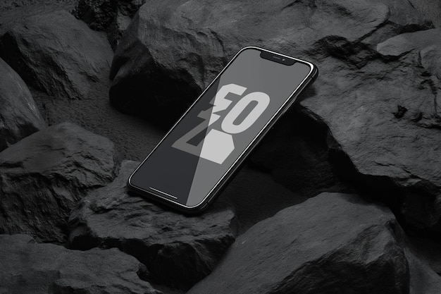 a cell phone sitting on top of a pile of rocks