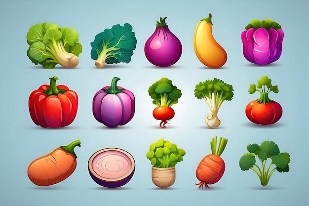 Foto cell shaded vegetable icon pack generatieve ai