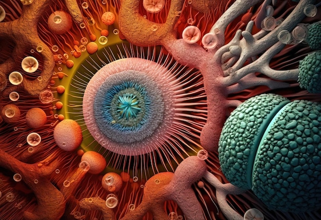 Foto una cellula con una vasta gamma di organismi diversi nello stile della geometria frattale