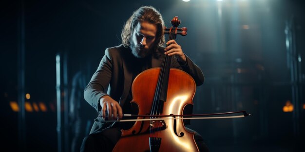 Foto cellista che suona il violoncello ia generativa