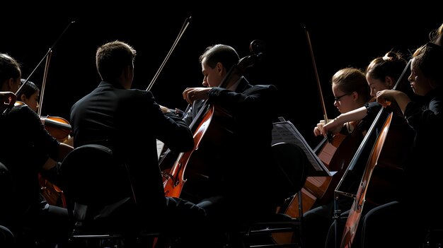 Photo cello players in the orchestra