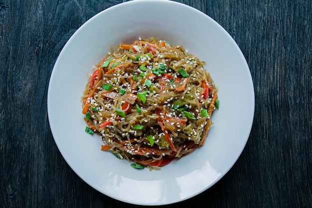 Cellophane noodles decorated with vegetables