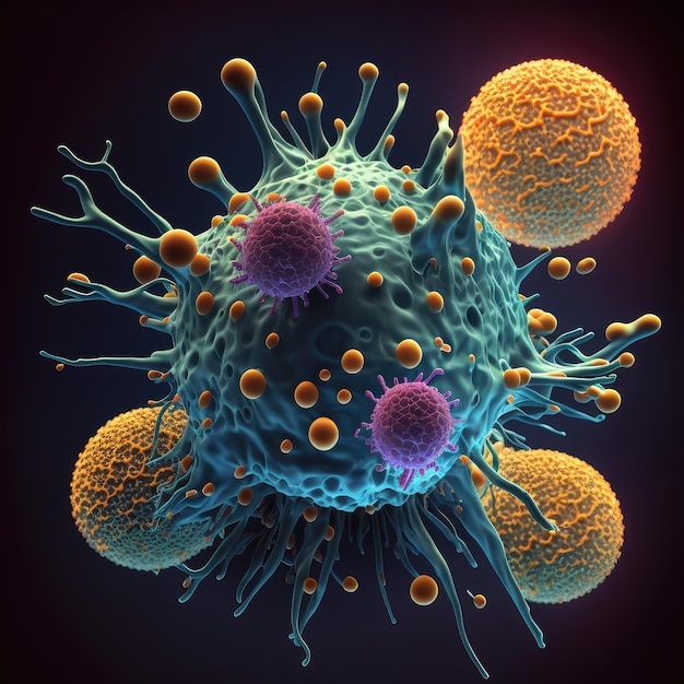 cells attacking cancer cells. Created with AI generation tools