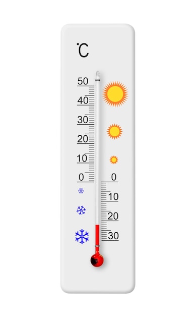 Celsius-schaalthermometer geïsoleerd op witte achtergrond Omgevingstemperatuur minus 22 graden