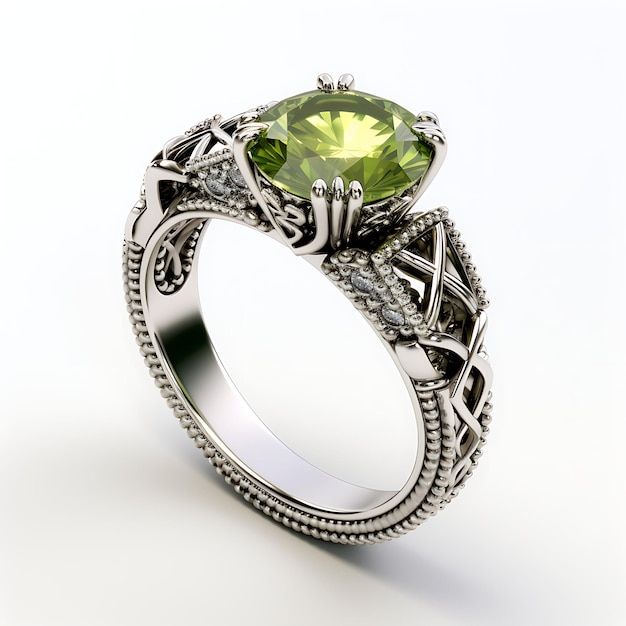 Celtic Inspired Peridot Claddagh Ring White Gold Intricate K Creative Minimalist Trendy Collection