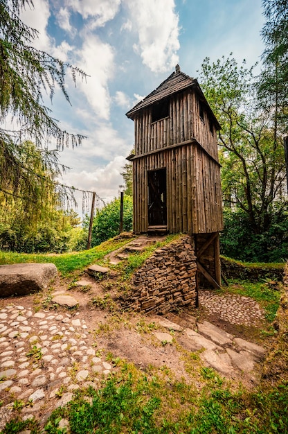 Celtic settlement construction in the archaeological locality Havranok Ancient celtic fortress near Liptovska Mara Liptov region Slovakia landscape