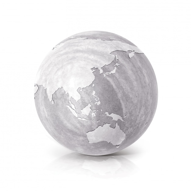 Cement globe 3D illustratie Azië & Australië kaart op wit