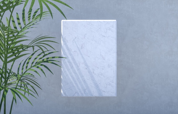 Cement podium with palm leaves