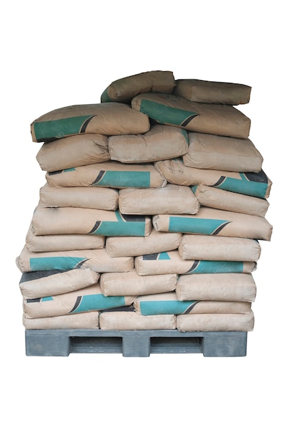 Cement powder bags stacked isolated on white background